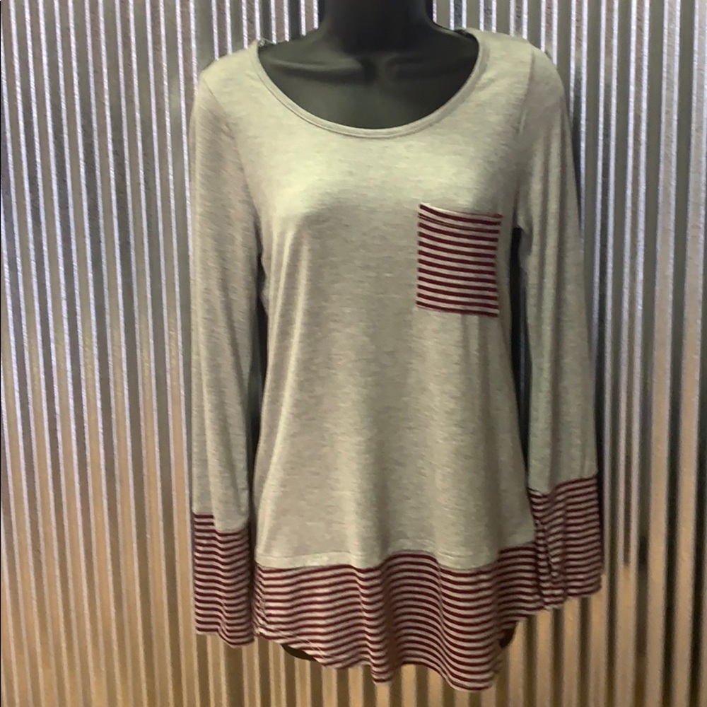 Grey with Maroon Stripes Top